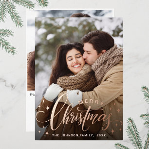 Sparkle Merry Christmas 2 PHOTO Greeting Rose Gold Foil Holiday Card