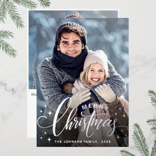Sparkle Merry Christmas 2 PHOTO Greeting Silver Foil Holiday Card