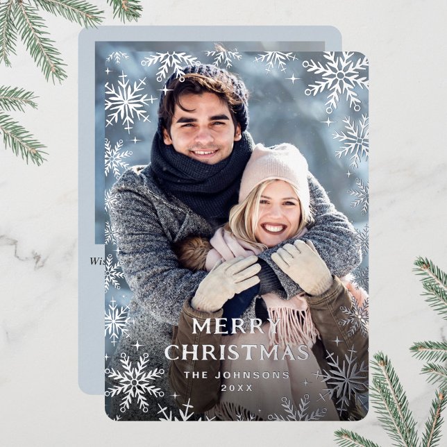 Sparkle Merry Christmas 2 PHOTO Greeting Silver Foil Holiday Card (Creator Uploaded)