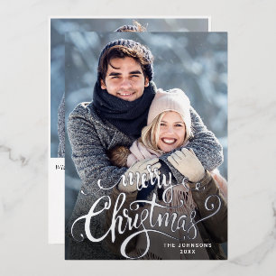 Sparkle Merry Christmas 2 PHOTO Greeting Silver Foil Holiday Card