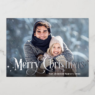 Sparkle Merry Christmas 2 PHOTO Greeting Silver Foil Holiday Card