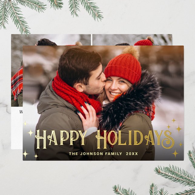 Sparkle Merry Christmas 3 PHOTO Greeting Gold Foil Holiday Card (Creator Uploaded)