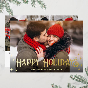 Sparkle Merry Christmas 4 PHOTO Greeting Gold Foil Holiday Card