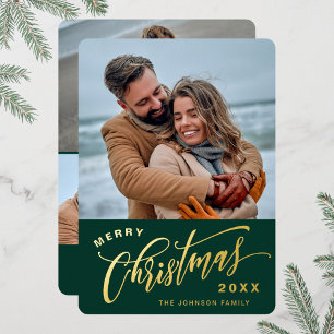Sparkle Merry Christmas 4 PHOTO Greeting Gold Foil Holiday Card