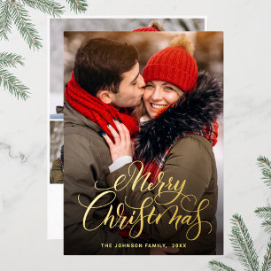 Sparkle Merry Christmas 4 PHOTO Greeting Gold Foil Holiday Card