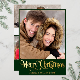 Sparkle Merry Christmas 4 PHOTO Greeting Gold Foil Holiday Card