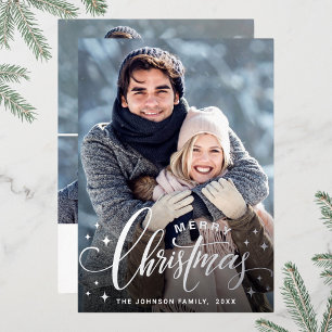 Sparkle Merry Christmas 4 PHOTO Greeting Silver Foil Holiday Card