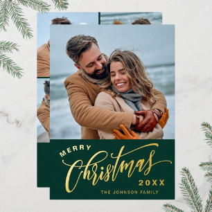 Sparkle Merry Christmas 5 PHOTO Gold Foil Holiday Card