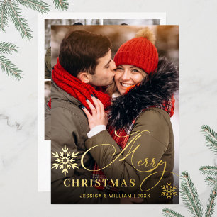 Sparkle Merry Christmas 5 PHOTO Greeting Gold Foil Holiday Card