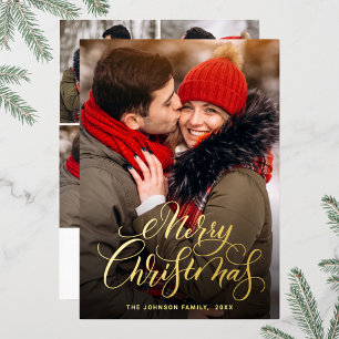 Sparkle Merry Christmas 5 PHOTO Greeting Gold Foil Holiday Card