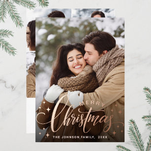 Sparkle Merry Christmas 5 PHOTO Greeting Rose Gold Foil Holiday Card