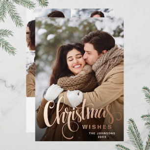 Sparkle Merry Christmas 5 PHOTO Greeting Rose Gold Foil Holiday Card