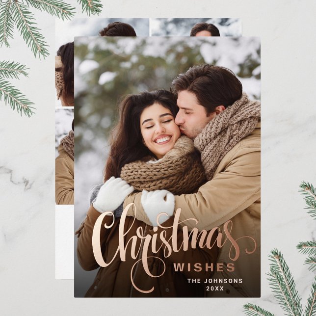 Sparkle Merry Christmas 5 PHOTO Greeting Rose Gold Foil Holiday Card (Creator Uploaded)