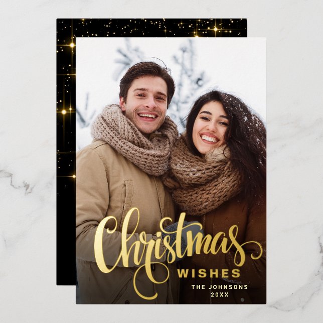 Sparkle Merry Christmas PHOTO Greeting Gold Foil Holiday Card (Front/Back)