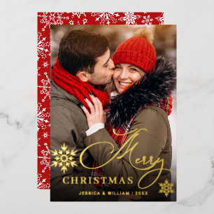 Sparkle Merry Christmas PHOTO Greeting Gold Foil Holiday Card