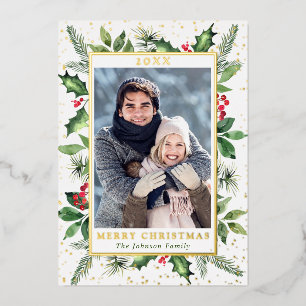 Sparkle Merry Christmas PHOTO Greeting Gold Foil Holiday Card