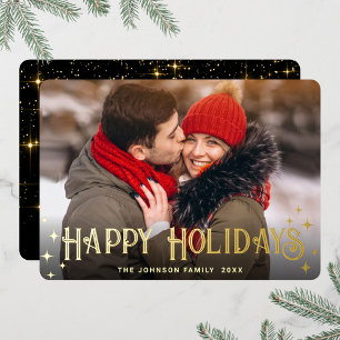 Sparkle Merry Christmas PHOTO Greeting Gold Foil Holiday Card