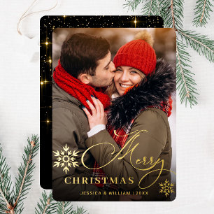 Sparkle Merry Christmas PHOTO Greeting Gold Foil Holiday Card