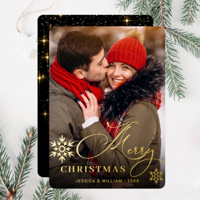 Sparkle Merry Christmas PHOTO Greeting Gold Foil Holiday Card (Creator Uploaded)