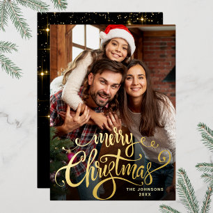 Sparkle Merry Christmas PHOTO Greeting Gold Foil Holiday Card