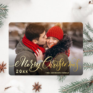 Sparkle Merry Christmas PHOTO Greeting Gold Foil Holiday Card