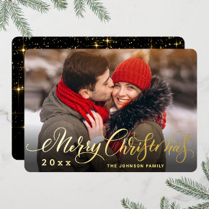 Sparkle Merry Christmas PHOTO Greeting Gold Foil Holiday Card