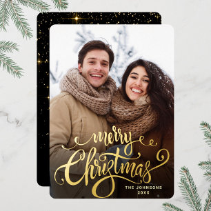 Sparkle Merry Christmas PHOTO Greeting Gold Foil Holiday Card