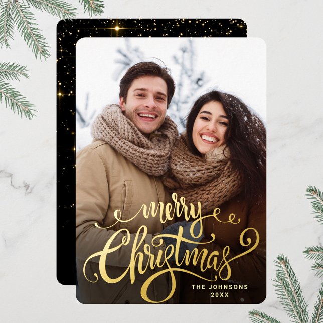 Sparkle Merry Christmas PHOTO Greeting Gold Foil Holiday Card (Creator Uploaded)