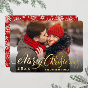 Sparkle Merry Christmas PHOTO Greeting Gold Foil Holiday Card