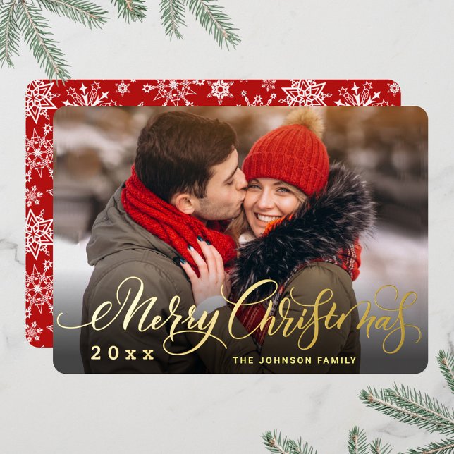 Sparkle Merry Christmas PHOTO Greeting Gold Foil Holiday Card (Creator Uploaded)