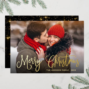 Sparkle Merry Christmas PHOTO Greeting Gold Foil Holiday Card