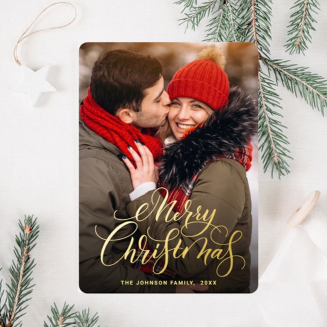 Sparkle Merry Christmas PHOTO Greeting Gold Foil Holiday Card (Creator Uploaded)