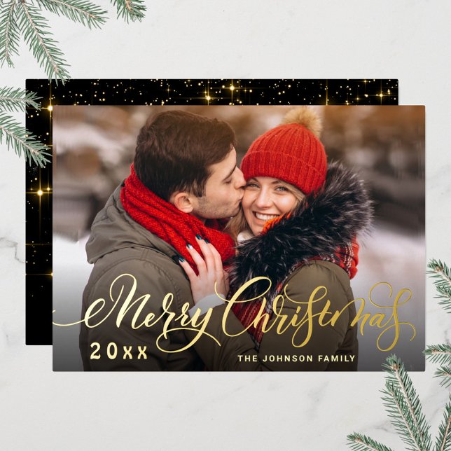 Sparkle Merry Christmas PHOTO Greeting Gold Foil Holiday Card (Creator Uploaded)