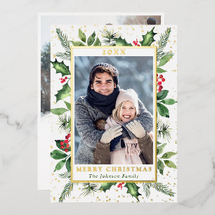 Sparkle Merry Christmas PHOTO Greeting Gold Foil Holiday Card