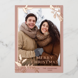 Sparkle Merry Christmas PHOTO Greeting Rose Gold Foil Holiday Card