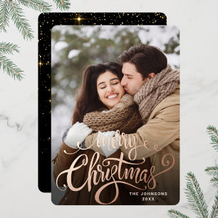 Sparkle Merry Christmas PHOTO Greeting Rose Gold Foil Holiday Card