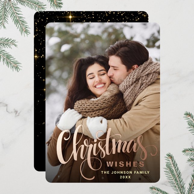 Sparkle Merry Christmas PHOTO Greeting Rose Gold Foil Holiday Card (Creator Uploaded)