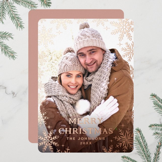 Sparkle Merry Christmas PHOTO Greeting Rose Gold Foil Holiday Card (Creator Uploaded)