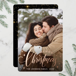Sparkle Merry Christmas PHOTO Greeting Rose Gold Foil Holiday Card