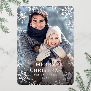 Sparkle Merry Christmas PHOTO Greeting Silver Foil Holiday Card