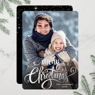 Sparkle Merry Christmas PHOTO Greeting Silver Foil Holiday Card