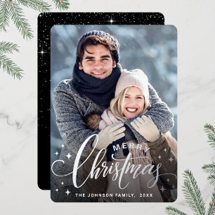 Sparkle Merry Christmas PHOTO Greeting Silver Foil Holiday Card