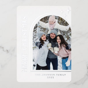 Sparkle Modern Christmas PHOTO Greeting Silver Foil Holiday Card