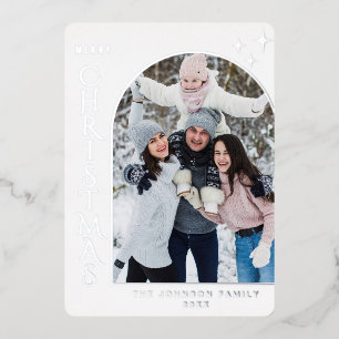 Sparkle Modern Christmas PHOTO Greeting Silver Foil Holiday Card