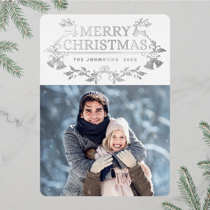 Sparkle Modern Christmas PHOTO Greeting Silver Foil Holiday Card