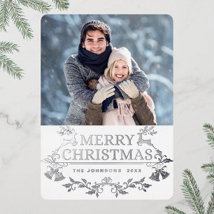 Sparkle Modern Christmas PHOTO Greeting Silver Foil Holiday Card