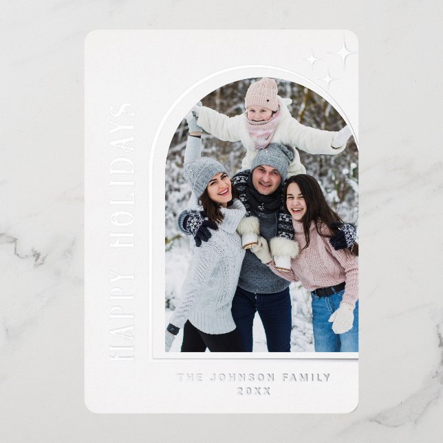 Sparkle Modern Christmas PHOTO Greeting Silver Foil Holiday Card (Front)