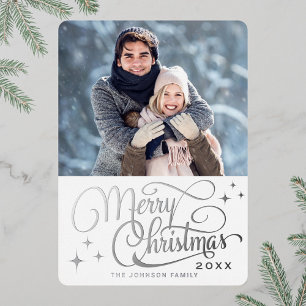 Sparkle Modern Christmas PHOTO Silver Foil Holiday Card