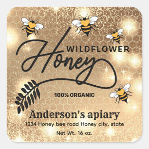 Sparkle modern elegant  honey bees honey jar label