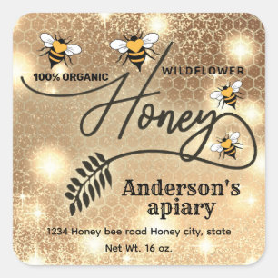 Sparkle modern elegant  honey bees honey jar label